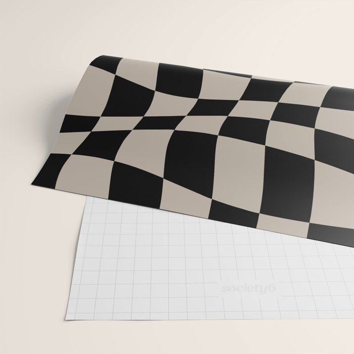 Warped Checkered Pattern (black/tan) Wrapping Paper Gallery Image 2