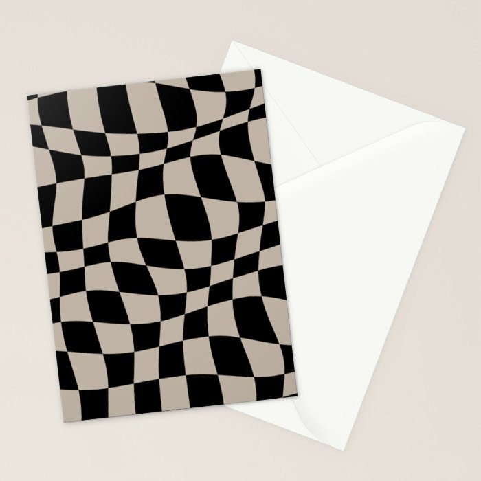 Warped Checkered Pattern (black/tan) Stationery Card Gallery Image 2