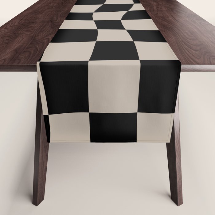 Warped Checkered Pattern (black/tan) Table Runner Gallery Image 1