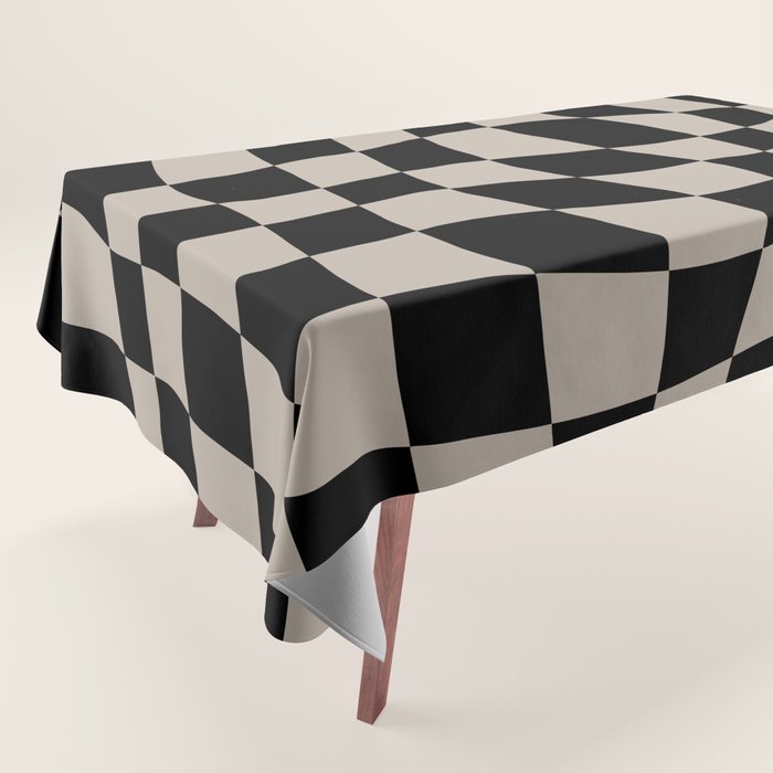 Warped Checkered Pattern (black/tan) Tablecloth Gallery Image 1
