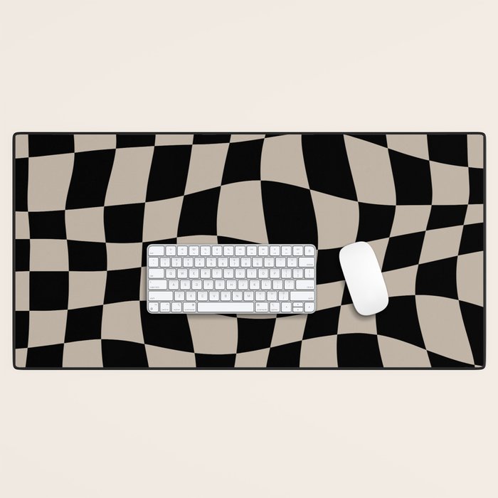 Warped Checkered Pattern (black/tan) Desk Mat Gallery Image 1