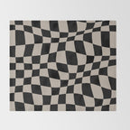 Warped Checkered Pattern (black/tan) Throw Blanket Gallery Image 2