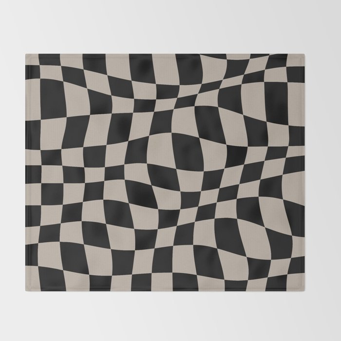 Warped Checkered Pattern (black/tan) Throw Blanket Gallery Image 2