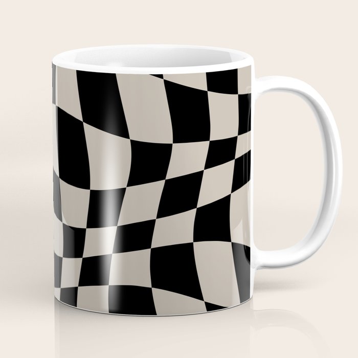Warped Checkered Pattern (black/tan) Coffee Mug Gallery Image 1