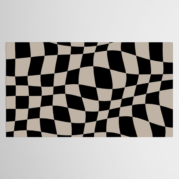 Warped Checkered Pattern (black/tan) Tablecloth Gallery Image 2