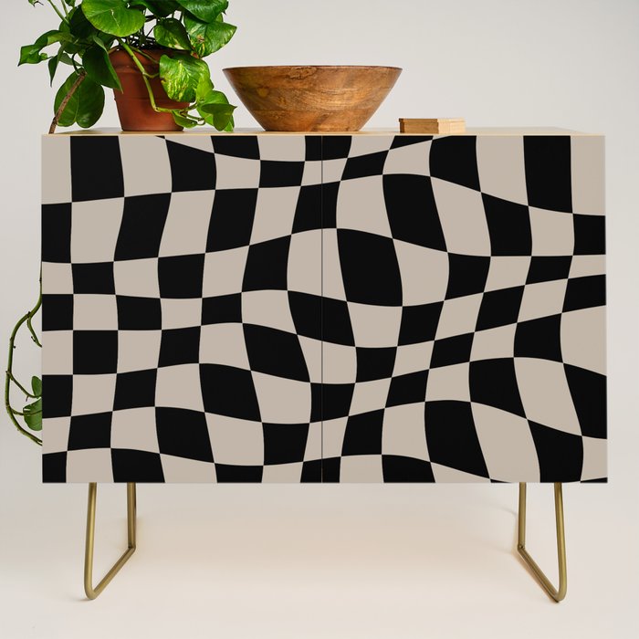 Warped Checkered Pattern (black/tan) Credenza Gallery Image 1