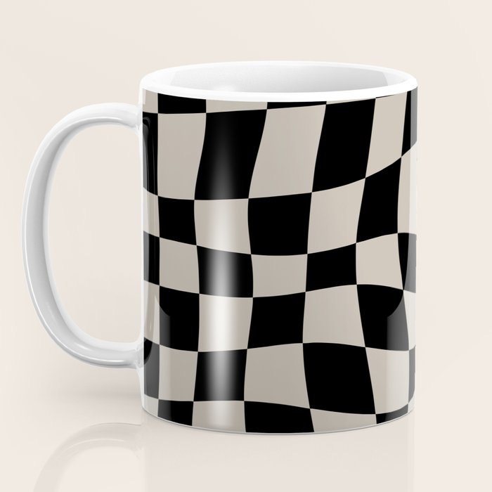 Warped Checkered Pattern (black/tan) Coffee Mug Gallery Image 3