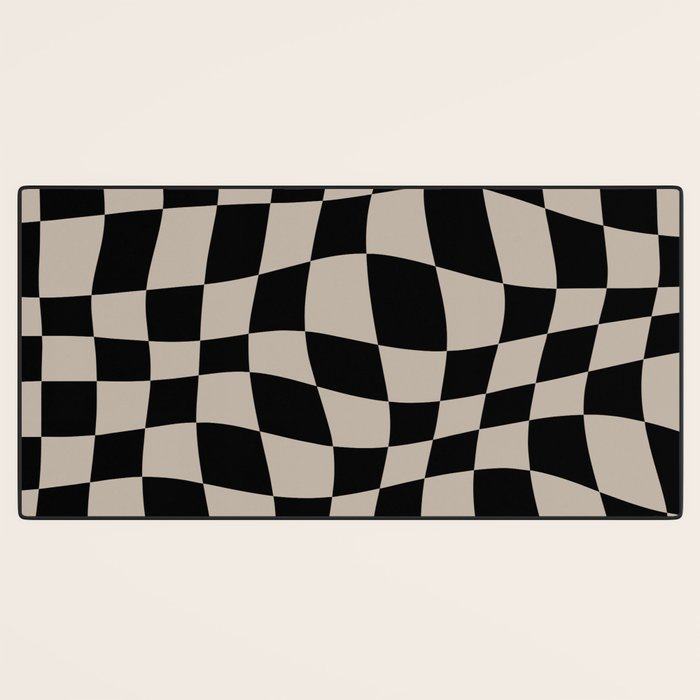 Warped Checkered Pattern (black/tan) Desk Mat Gallery Image 3