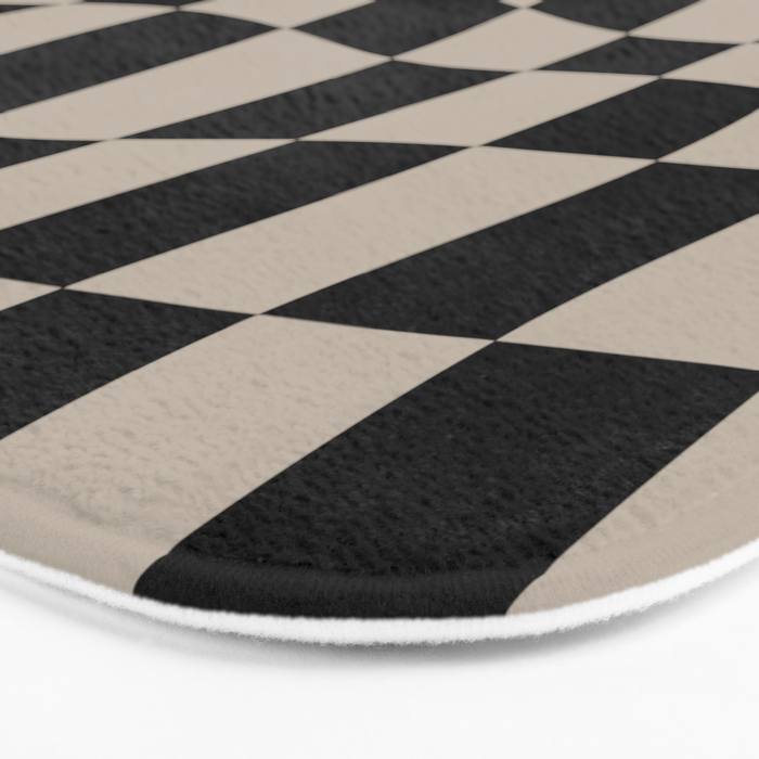 Warped Checkered Pattern (black/tan) Bath Mat Gallery Image 3