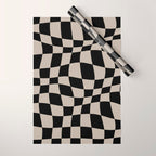 Warped Checkered Pattern (black/tan) Wrapping Paper Gallery Image 1