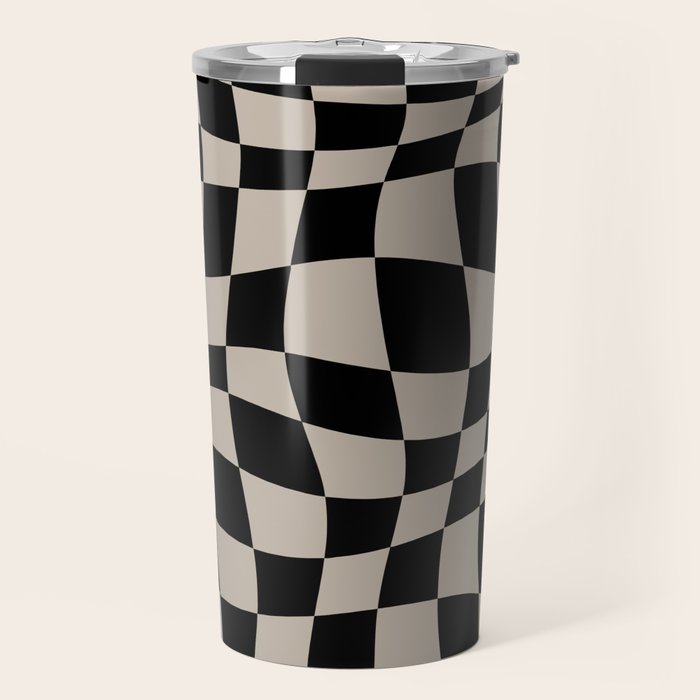 Warped Checkered Pattern (black/tan) Travel Mug Gallery Image 1