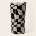 Warped Checkered Pattern (black/tan) Travel Mug Gallery Image 2