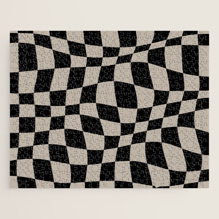 Warped Checkered Pattern (black/tan) Jigsaw Puzzle Gallery Image 1