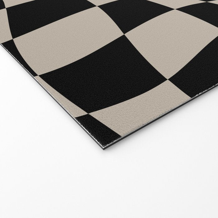 Warped Checkered Pattern (black/tan) Welcome Mat Gallery Image 2