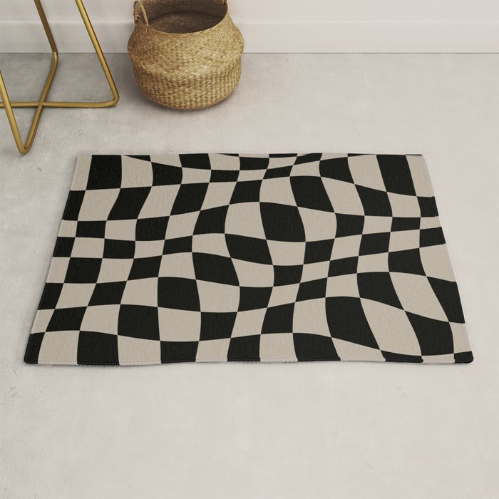 Warped Checkered Pattern (black/tan) Rug Gallery Image 1