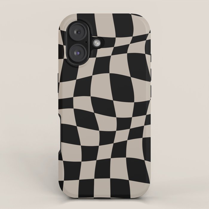 Warped Checkered Pattern (black/tan) iPhone Case Gallery Image 1