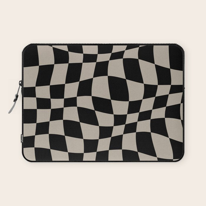 Warped Checkered Pattern (black/tan) Laptop Sleeve Gallery Image 1