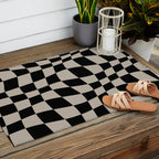 Warped Checkered Pattern (black/tan) Outdoor Rug Gallery Image 2
