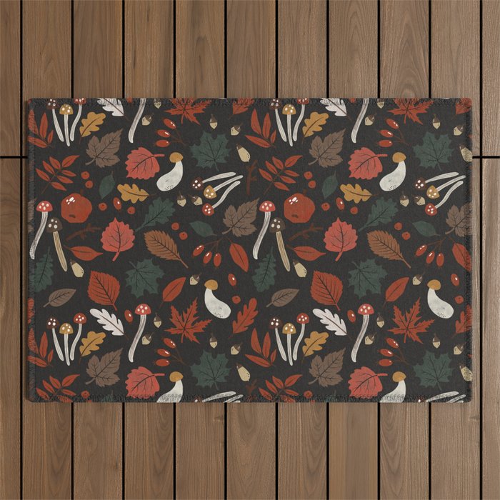 Dark autumnal mushrooms II Outdoor Rug Gallery Image 1