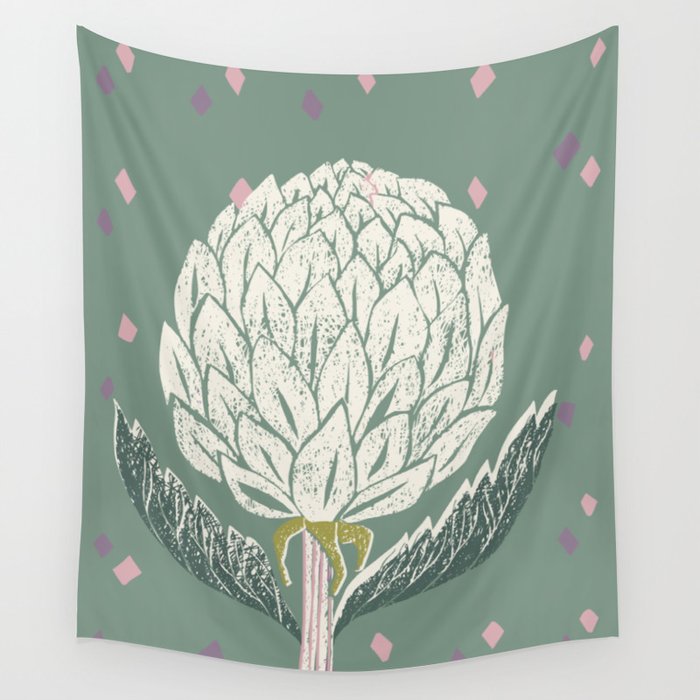 Artichoke sage green Wall Tapestry Gallery Image 1