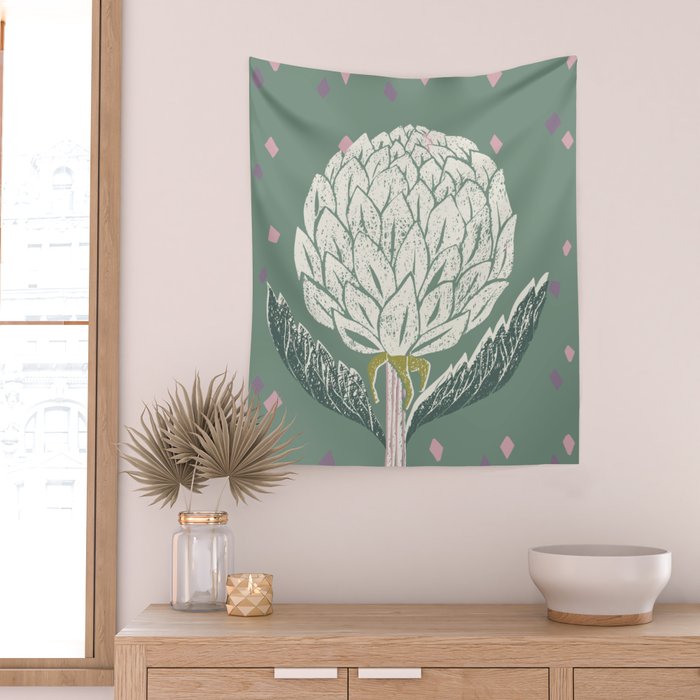 Artichoke sage green Wall Tapestry Gallery Image 2