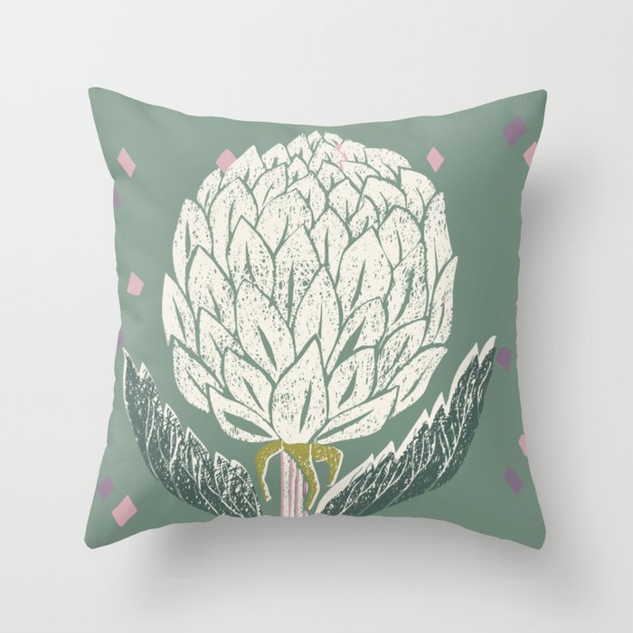 Artichoke sage green Throw Pillow Gallery Image 1