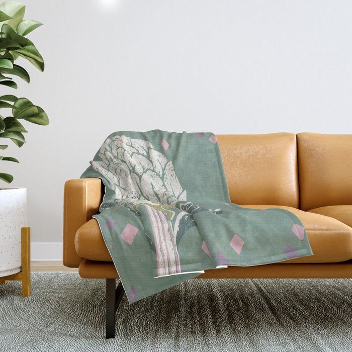 Artichoke sage green Throw Blanket Gallery Image 1