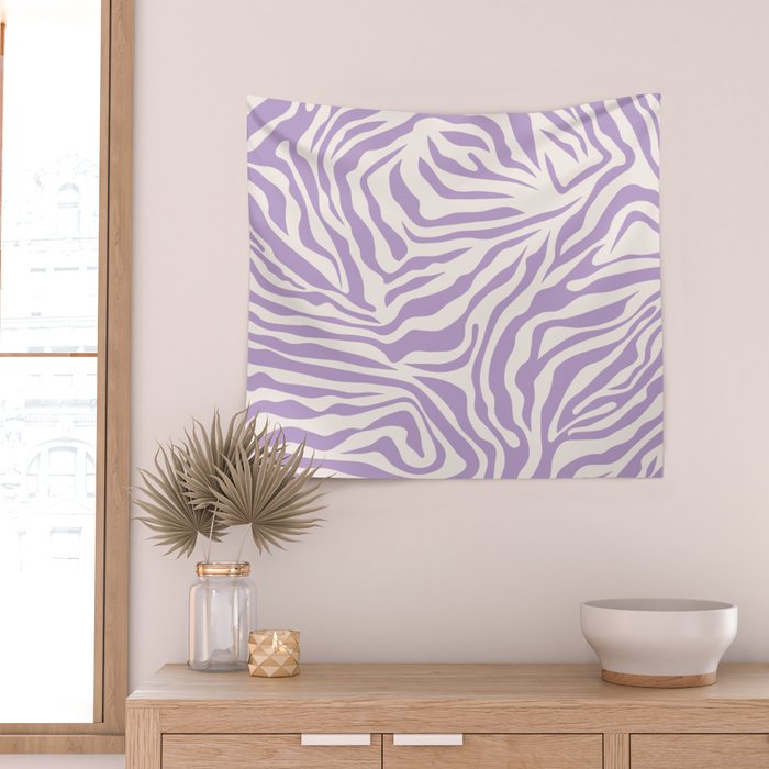 Zebra Print Purple Lilac Lavender Zebra Stripes Wild Animal Print Zebra Pattern Preppy Modern Decor Wall Tapestry Gallery Image 2