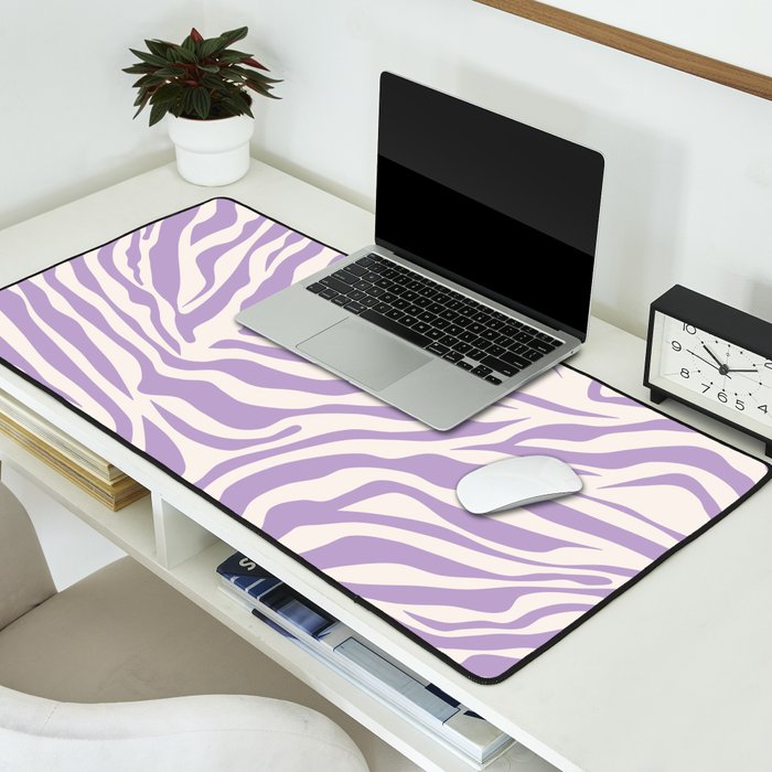 Zebra Print Purple Lilac Lavender Zebra Stripes Wild Animal Print Zebra Pattern Preppy Modern Decor Desk Mat Gallery Image 2