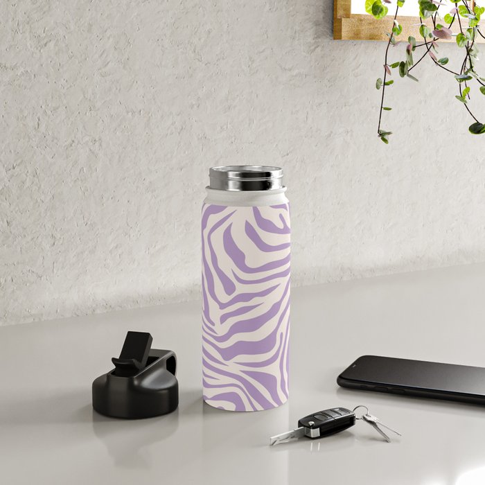 Zebra Print Purple Lilac Lavender Zebra Stripes Wild Animal Print Zebra Pattern Preppy Modern Decor Water Bottle Gallery Image 4