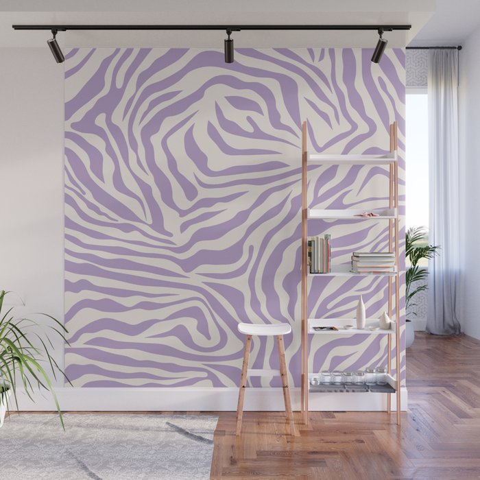 Zebra Print Purple Lilac Lavender Zebra Stripes Wild Animal Print Zebra Pattern Preppy Modern Decor Wall Mural Gallery Image 1