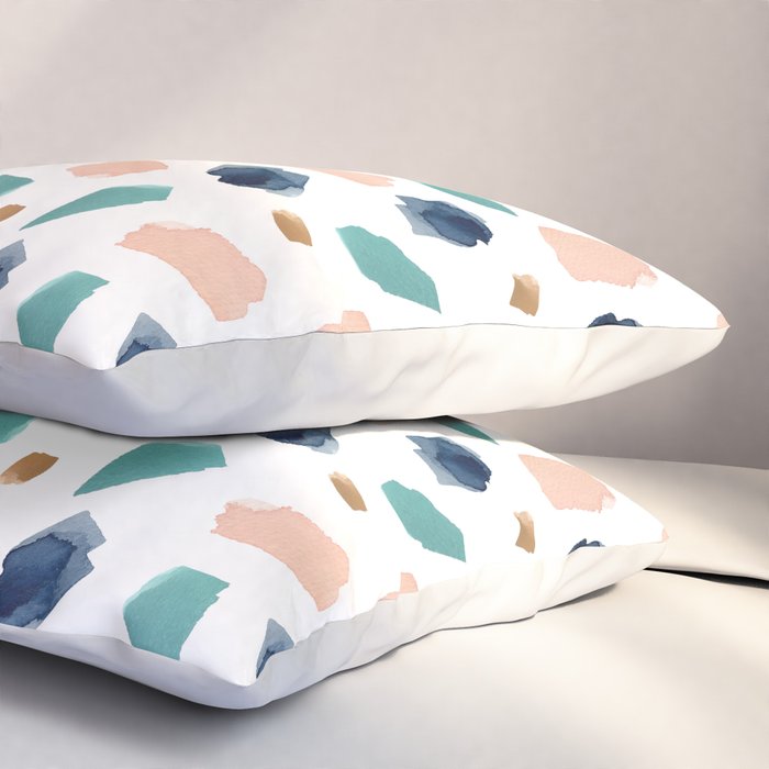 Terrazzo (turquoise, navy, pink & gold) Pillow Sham Gallery Image 3
