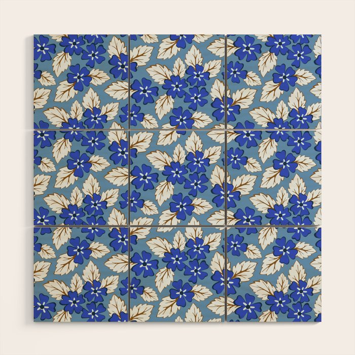 Tossed sakura flowers in blue Wood Wall Art Gallery Image 1