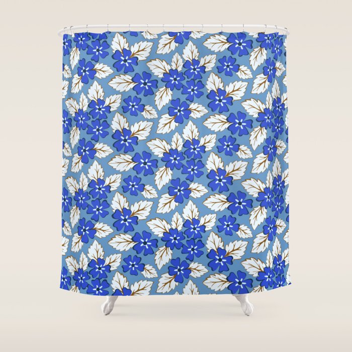 Tossed sakura flowers in blue Shower Curtain Gallery Image 1