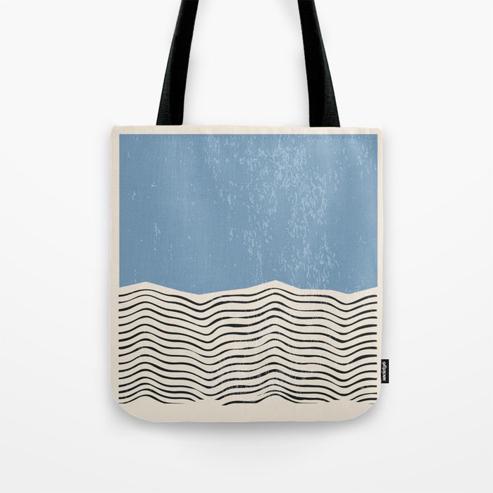Mid Century Modern Minimalist Blue Waves Rothko Inspired Color Field With Lines Geometric Style  Tote Bag Gallery Image 1
