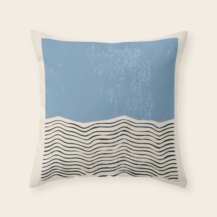 Mid Century Modern Minimalist Blue Waves Rothko Inspired Color Field With Lines Geometric Style  Throw Pillow Gallery Image 1
