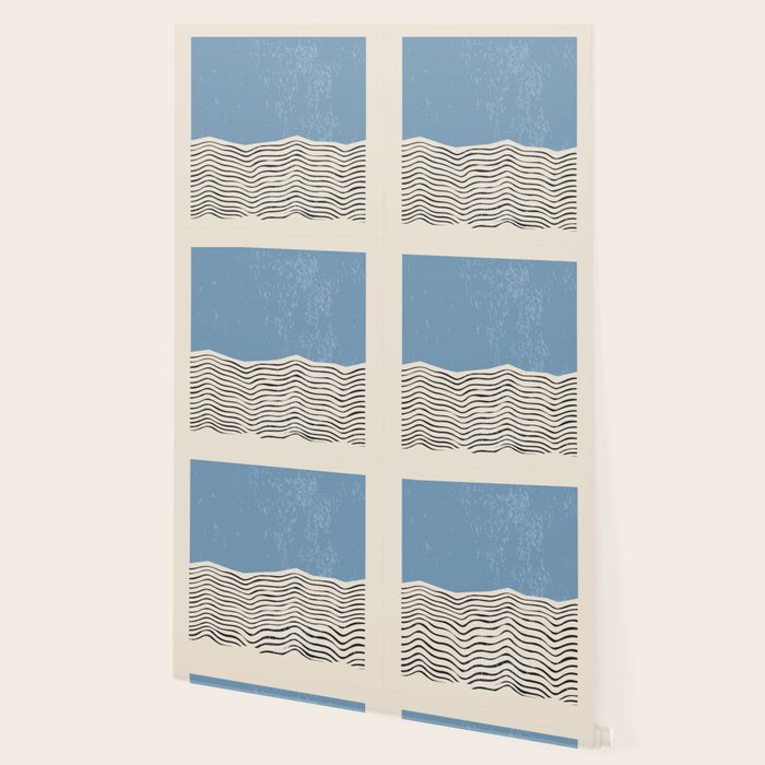 Mid Century Modern Minimalist Blue Waves Rothko Inspired Color Field With Lines Geometric Style  Wallpaper Gallery Image 2