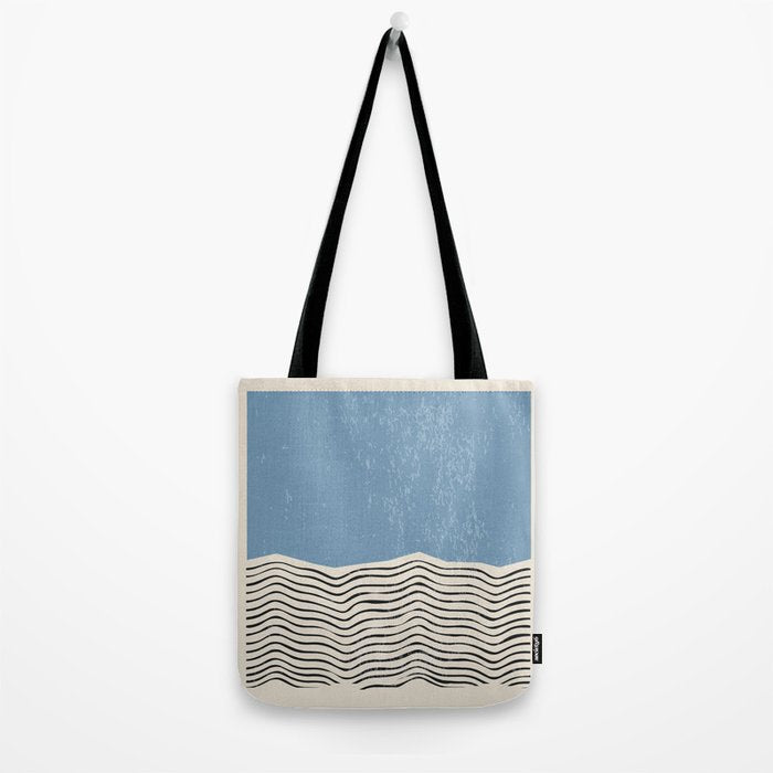Mid Century Modern Minimalist Blue Waves Rothko Inspired Color Field With Lines Geometric Style  Tote Bag Gallery Image 2