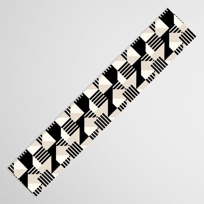 Geometric Abstract in Black and White Table Runner Gallery Image 3