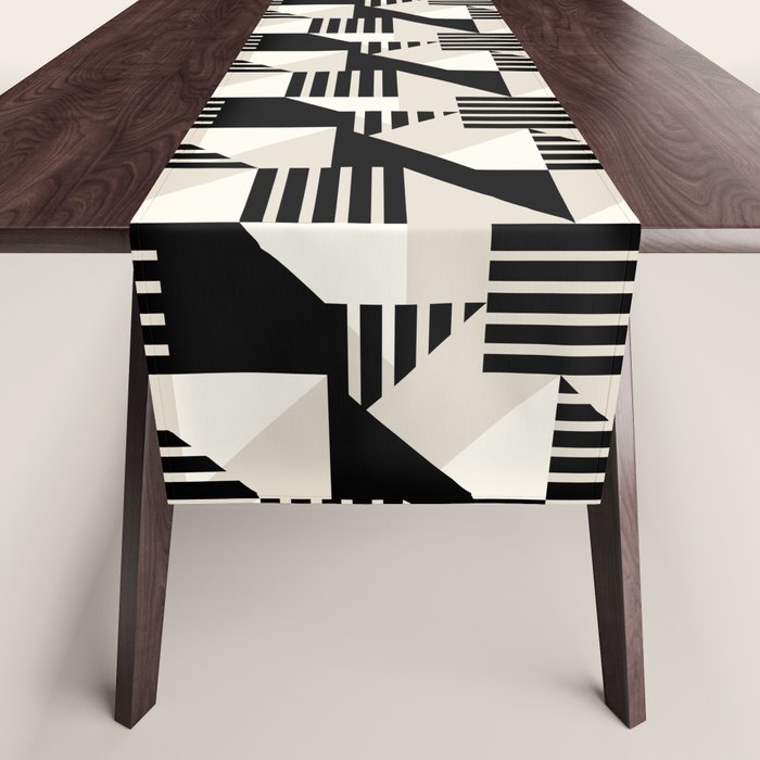 Geometric Abstract in Black and White Table Runner Gallery Image 1