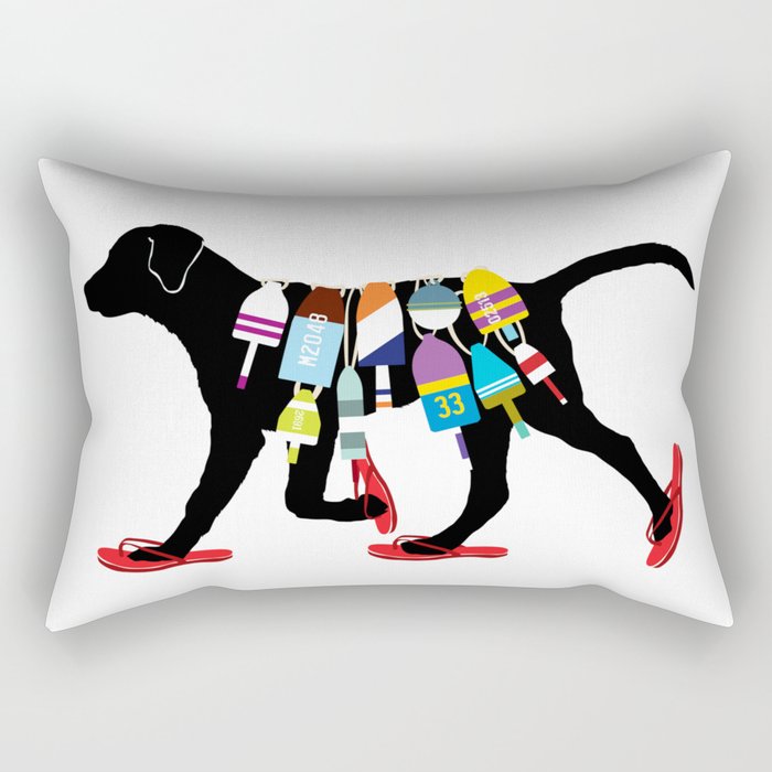 Black dog lab labrador buoy nautical beach ocean sandals flip flop art Rectangular Pillow Gallery Image 2
