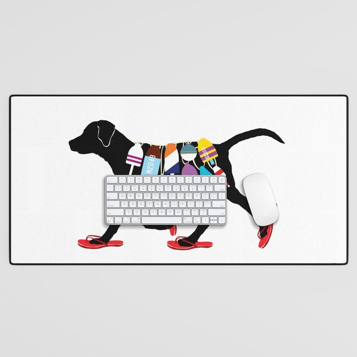 Black dog lab labrador buoy nautical beach ocean sandals flip flop art Desk Mat Gallery Image 1