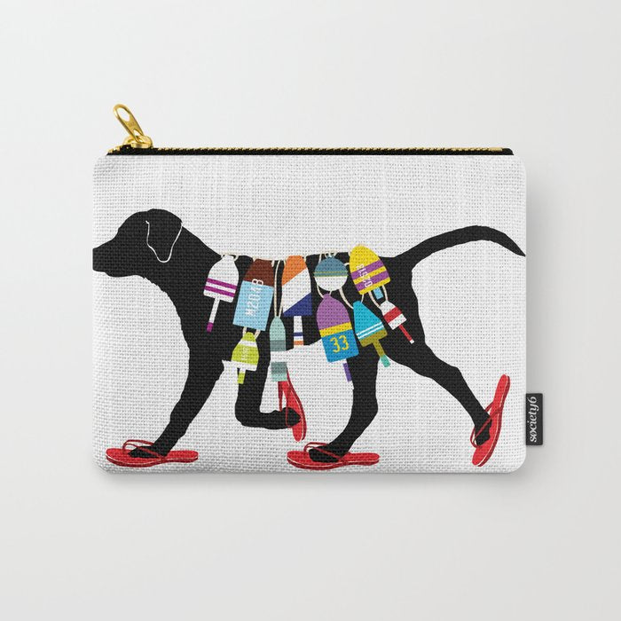Black dog lab labrador buoy nautical beach ocean sandals flip flop art Carry All Pouch
