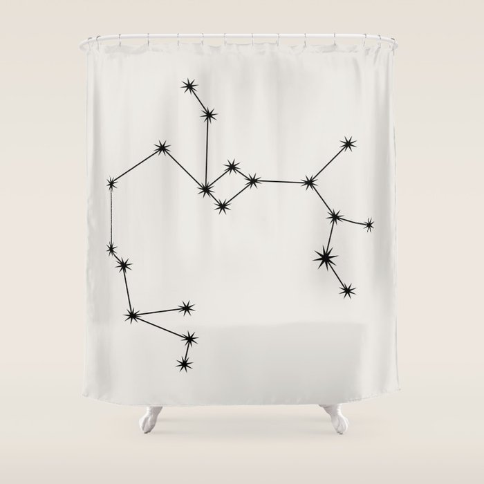 Sagittarius Zodiac Star Constellation Line Art White Shower Curtain Gallery Image 1
