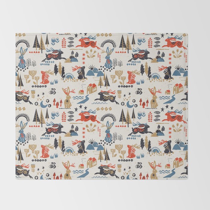Happy nordic Wolpertinger light Throw Blanket Gallery Image 2