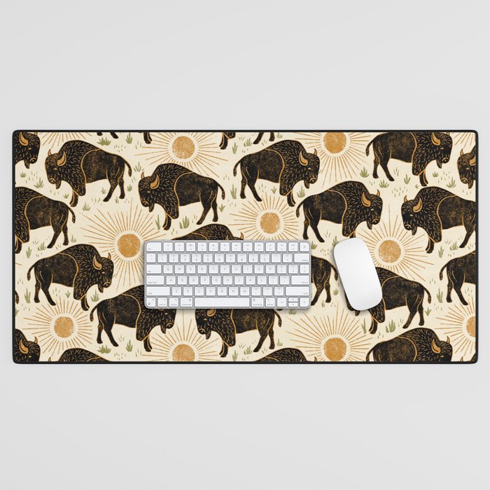 Bison - black, gold, moss green, and cream Desk Mat Gallery Image 1