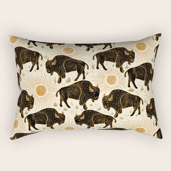 Bison - black, gold, moss green, and cream Rectangular Pillow Gallery Image 1