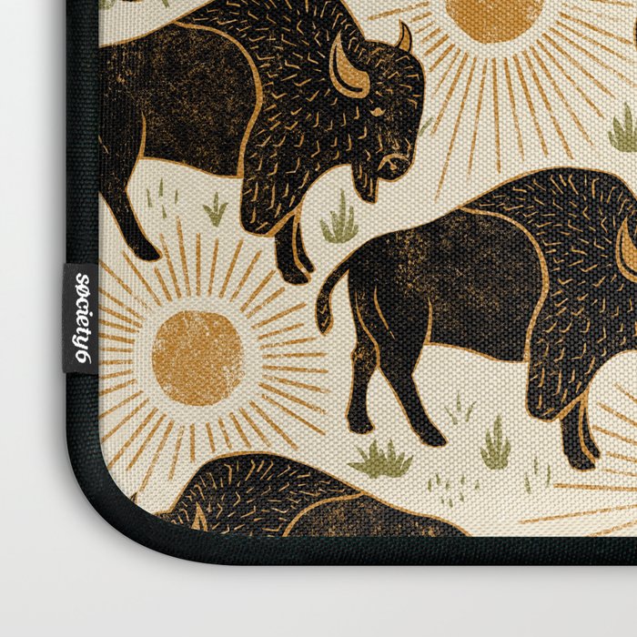 Bison - black, gold, moss green, and cream Laptop Sleeve Gallery Image 3