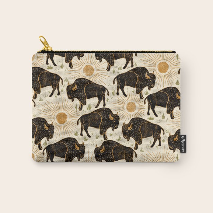 Bison - black, gold, moss green, and cream Carry All Pouch Gallery Image 1