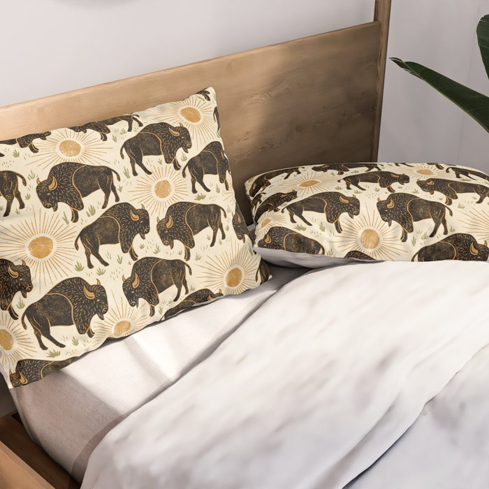 Bison - black, gold, moss green, and cream Pillow Sham Gallery Image 2